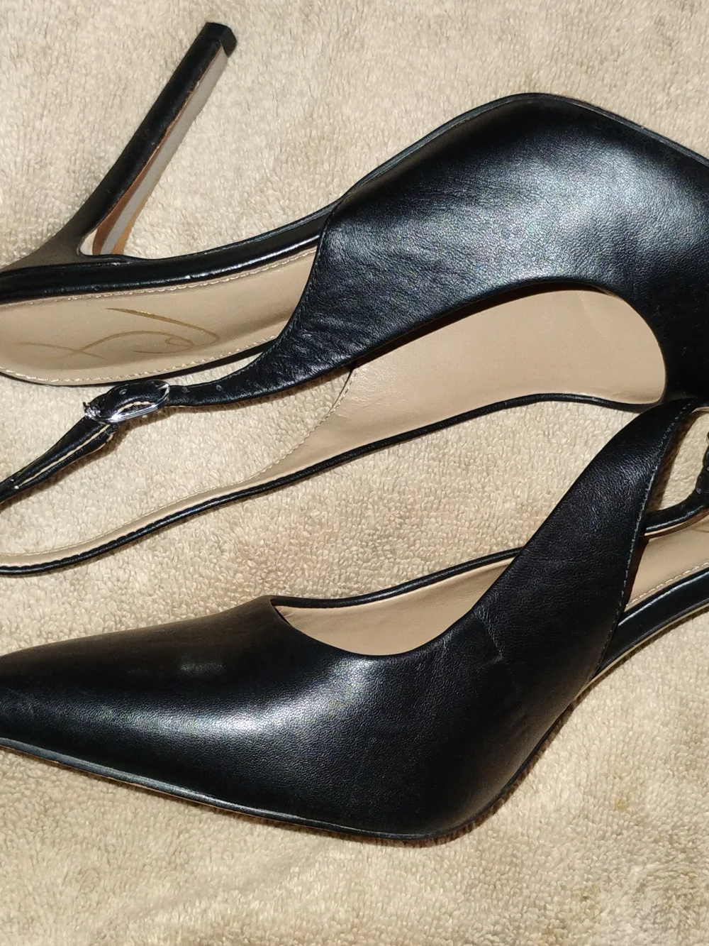 Sam Edelman Black Leather Pointed Toe Slingback Heels - Picture 2 of 14